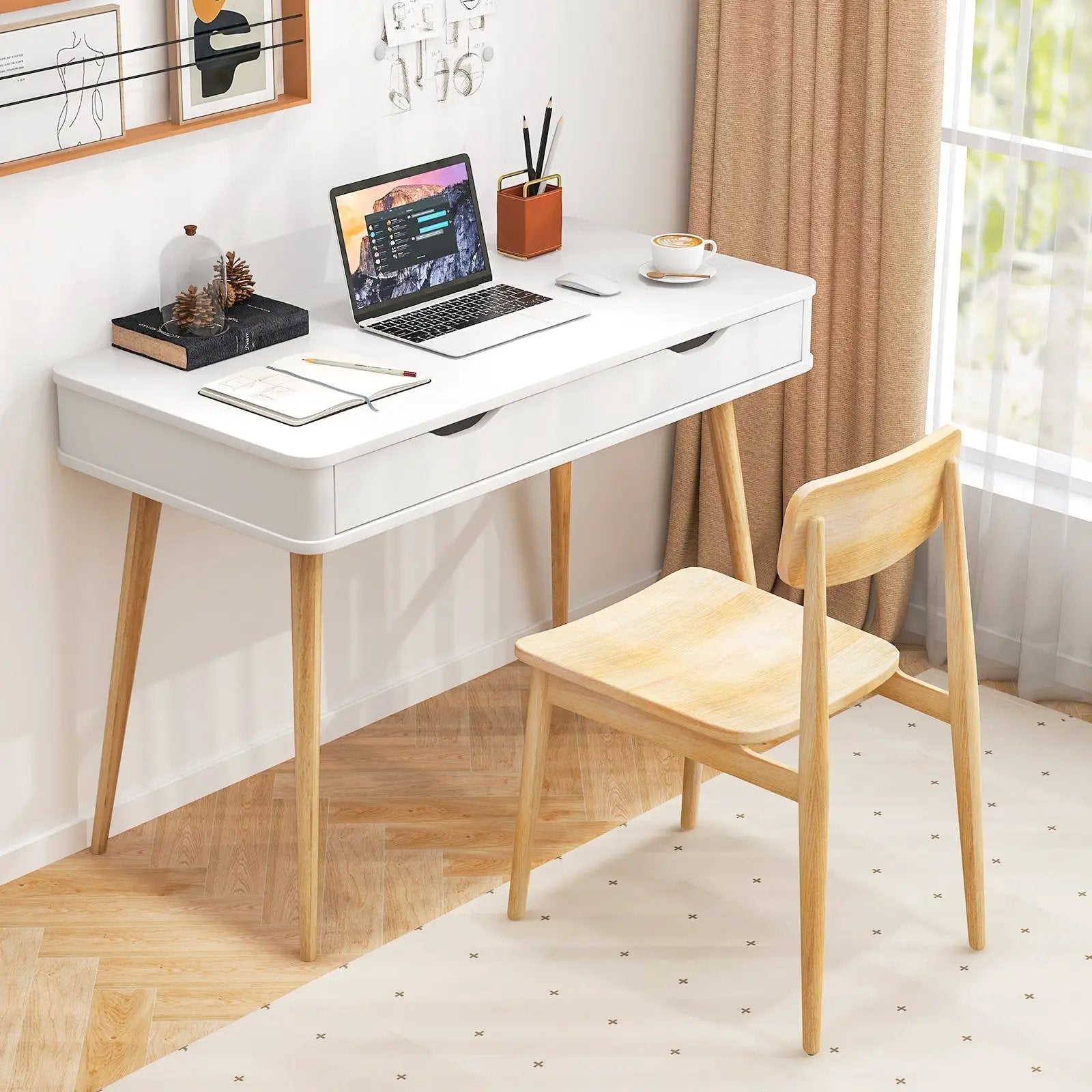43.5 Inch Computer Desk with 2 Drawers for Small Spaces by DirectDeals
