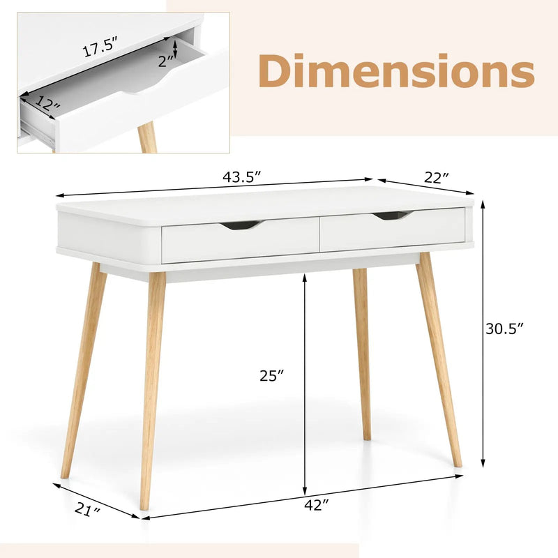 43.5 Inch Computer Desk with 2 Drawers for Small Spaces by DirectDeals
