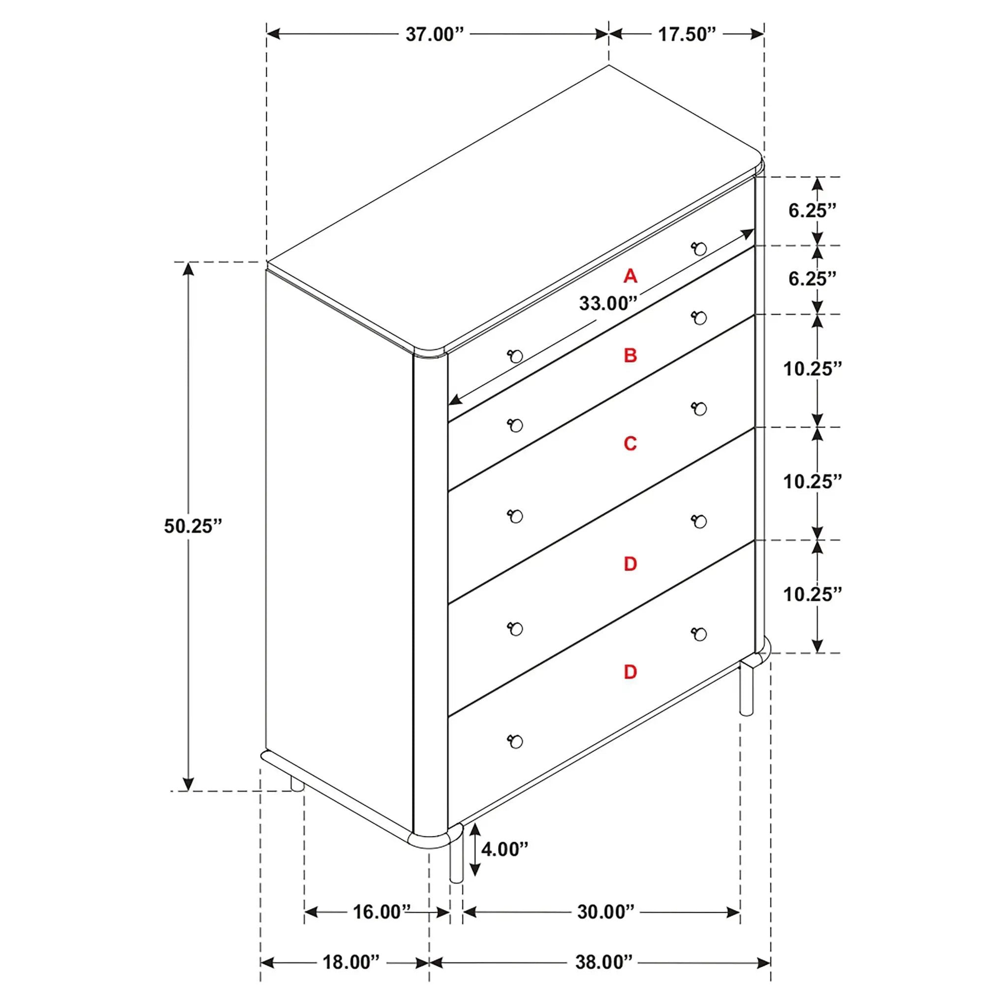 Stevie - Rectangular 5 Drawer Chest - Sand by HouseOfZazla