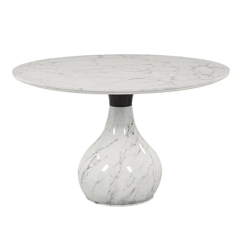 Koen - Round Dining Table, Engineering Marble Top - White & Black by Unique Piece Furniture