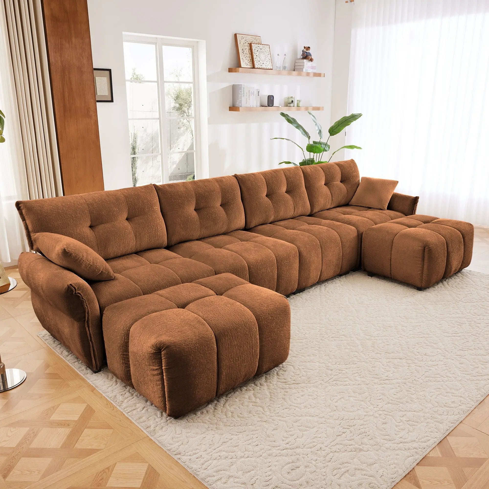 Sofa Set With Ottoman And Pillows, Textured, High Resilience Cushions by Unique Piece Furniture