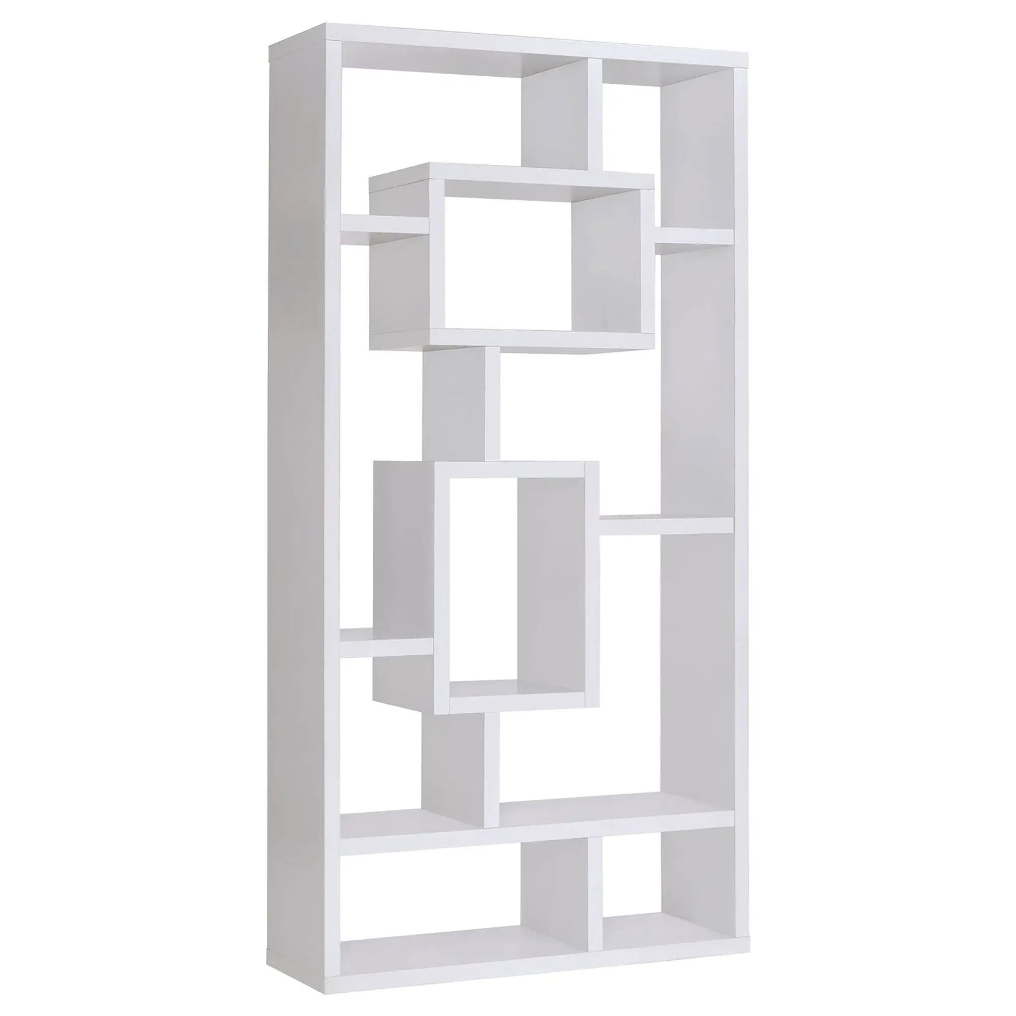 Geometric 10 Shelf Open Back Bookcase With Interlocking Shelves - White by HouseOfZazla