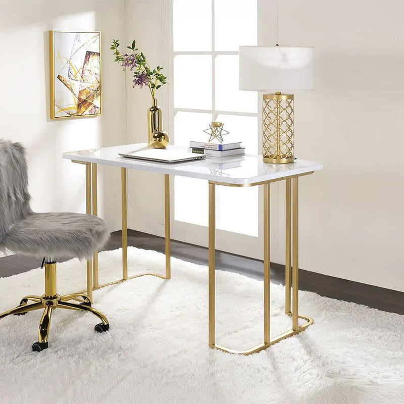 Estie - Writing Desk (Same Ac00902) - White & Gold by Unique Piece Furniture