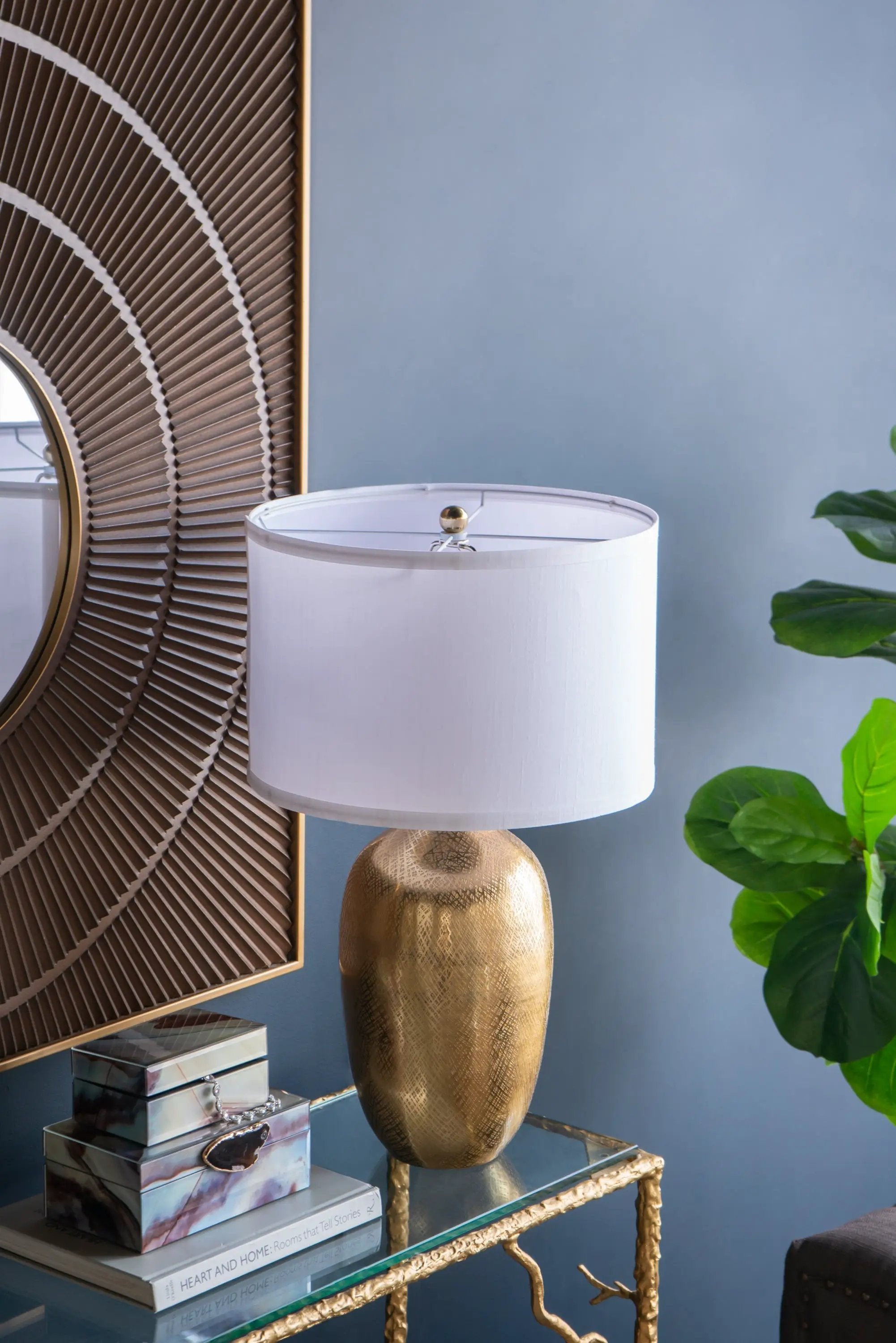 D18x31" Round Aluminum Sheet Gold Table Lamp with White Fabric Shade by HouseOfZazla