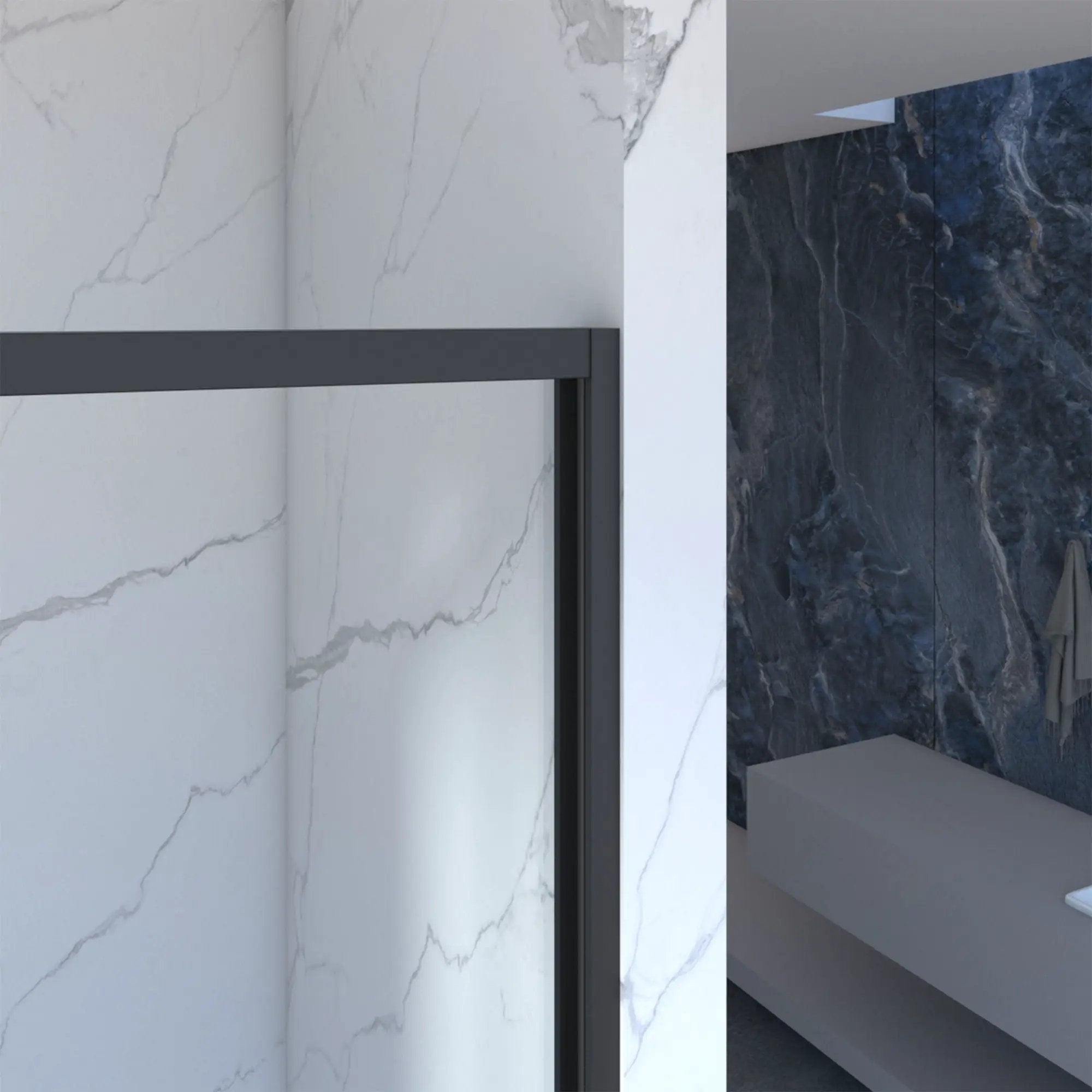 Frame Double Sliding Shower Door, Bypass Bathroom Sliding Door With Premium Clear Tempered Glass, Hardware Sliding Glass Shower Enclosure - Matte Black by HouseOfZazla