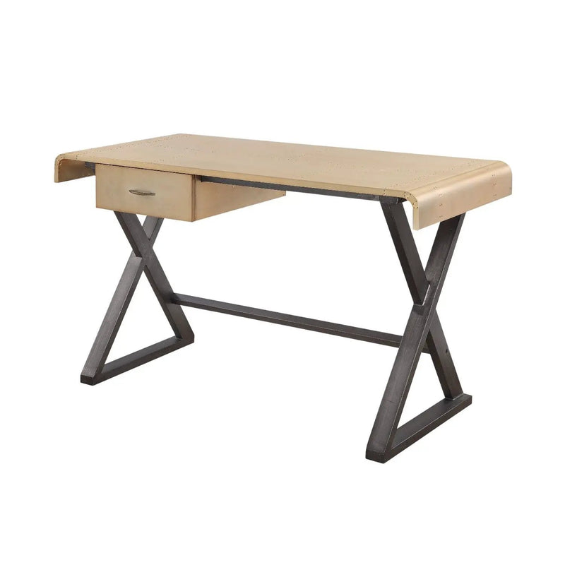 Danton - Aluminum Top Grain Leather Rectangular Writing Desk - Gold by Unique Piece Furniture