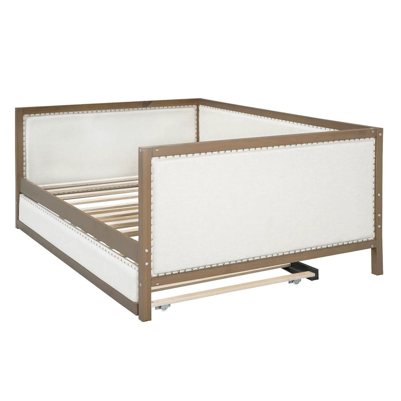 Full Size Daybed With Trundle And Nailhead Decoration - Wood by HouseOfZazla