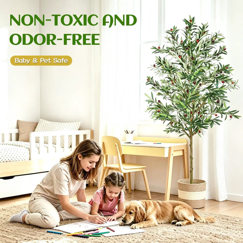 7FT Artificial Olive Tree Indoor Tall Faux with Planter & Basket by HouseOfZazla