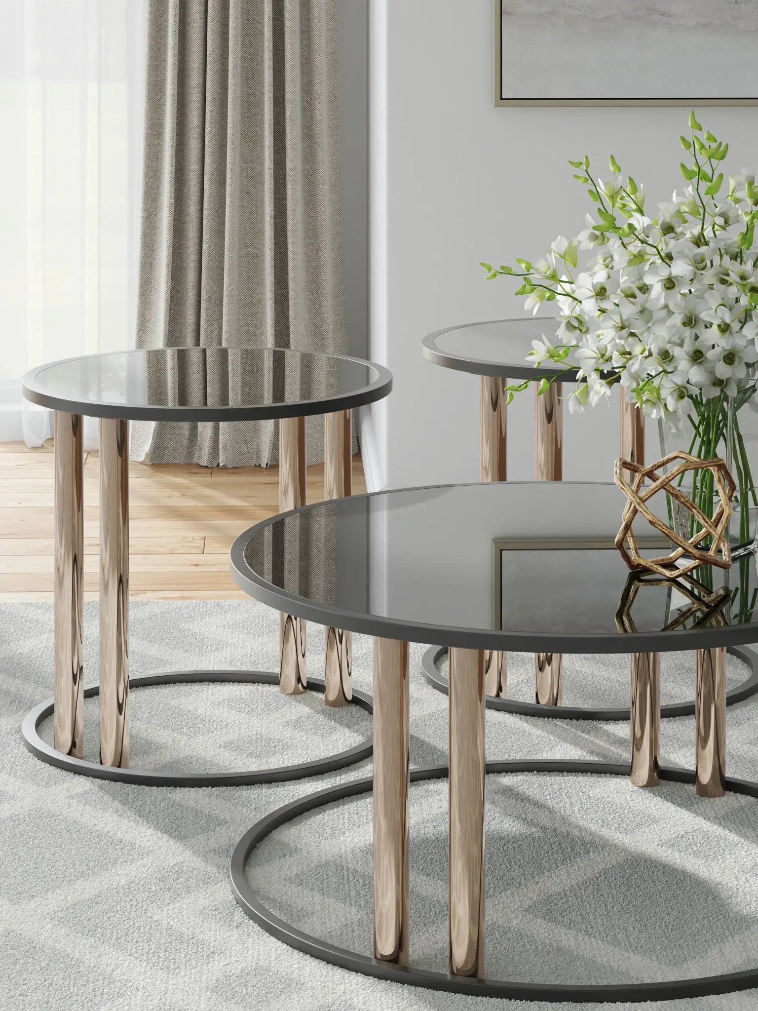 Hannerly - Occasional Table Set (Set of 3) - Black / Gold Finish by Unique Piece Furniture