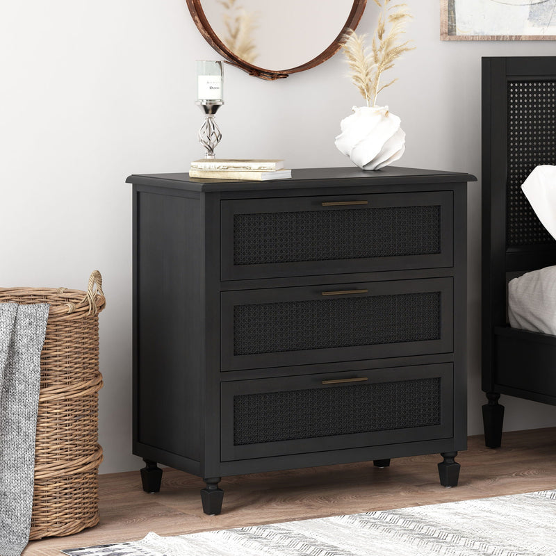 Newell Cane 3 Drawer Dresser - Dark Gray by HouseOfZazla