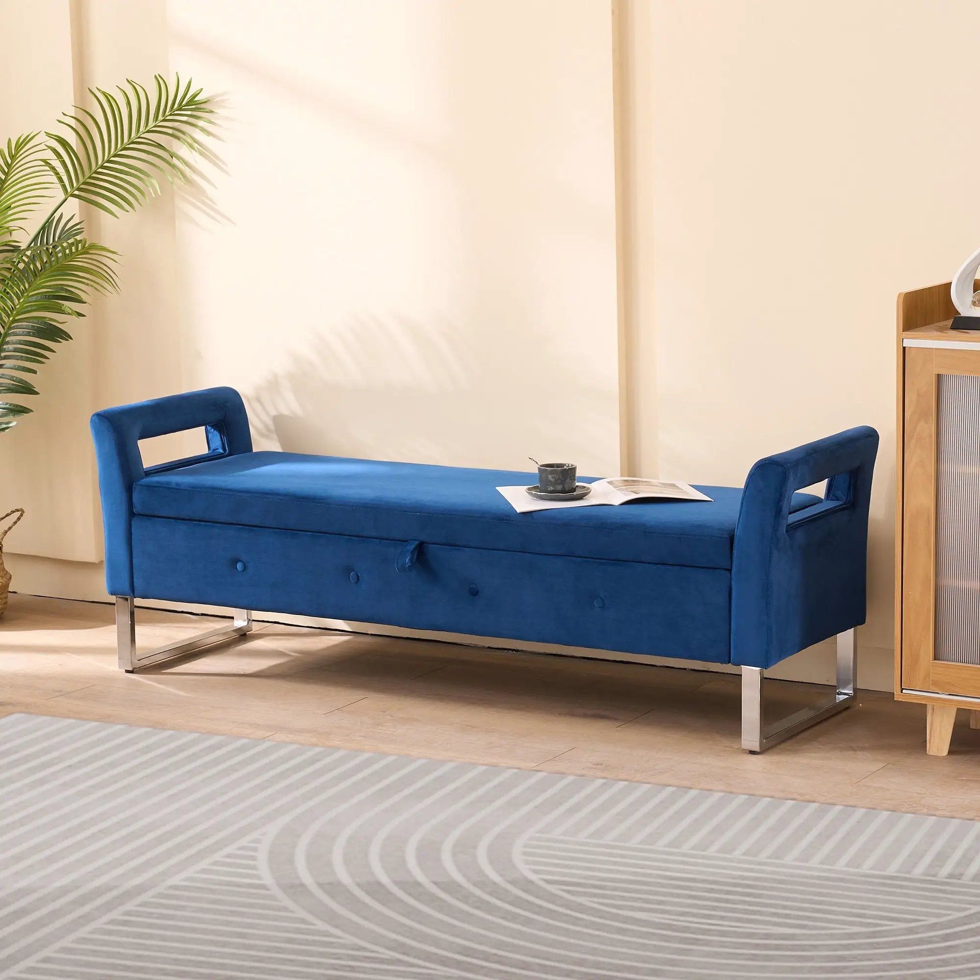 Wide Storage Soft Ottoman Bench With Armrests by Unique Piece Furniture