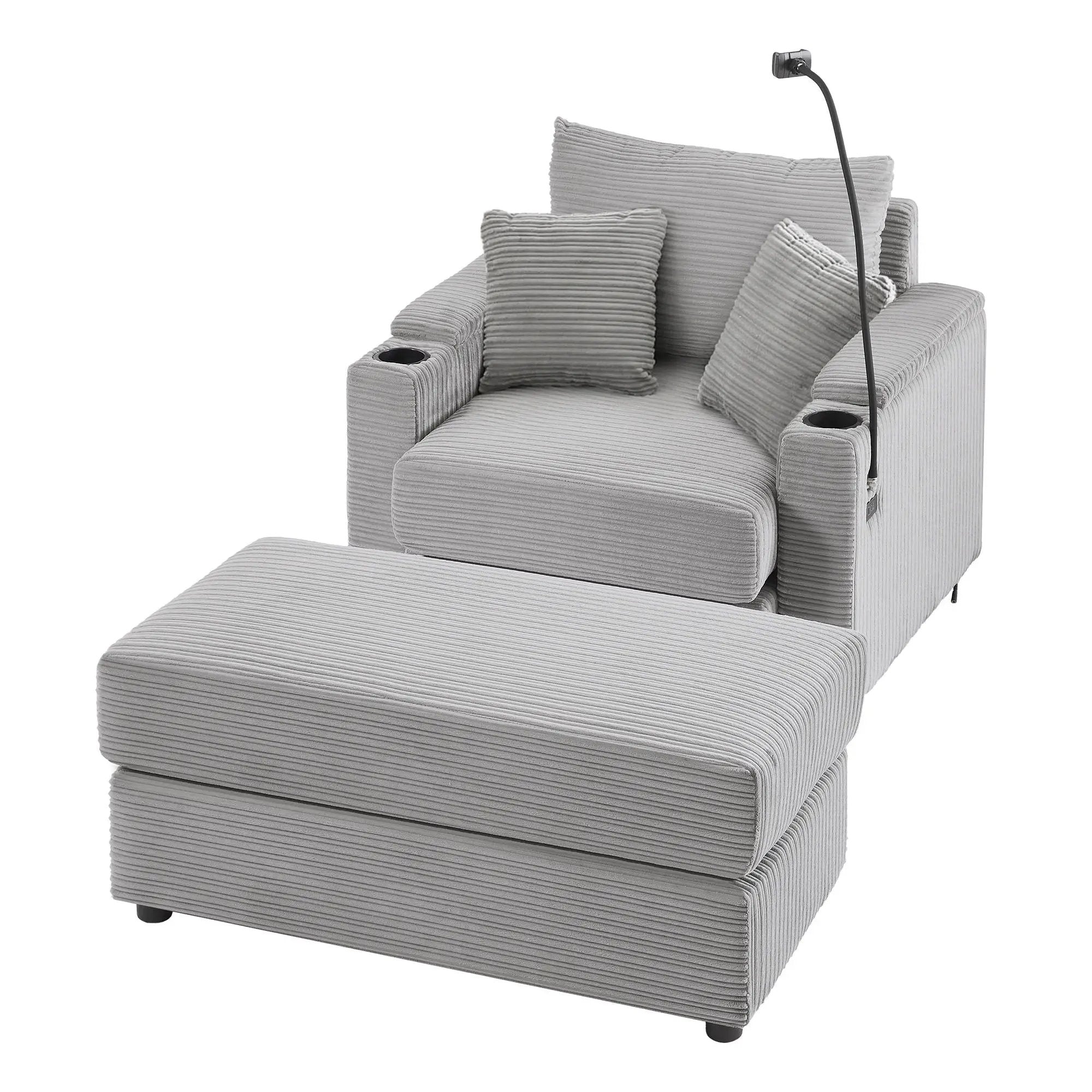 Modern Style Loveseat Sofa Sectional Sofa Couch With Storage Space, A Movable Ottoman, Two USB Ports, Two Cup Holders, A Phone Holder For Living Room by HouseOfZazla