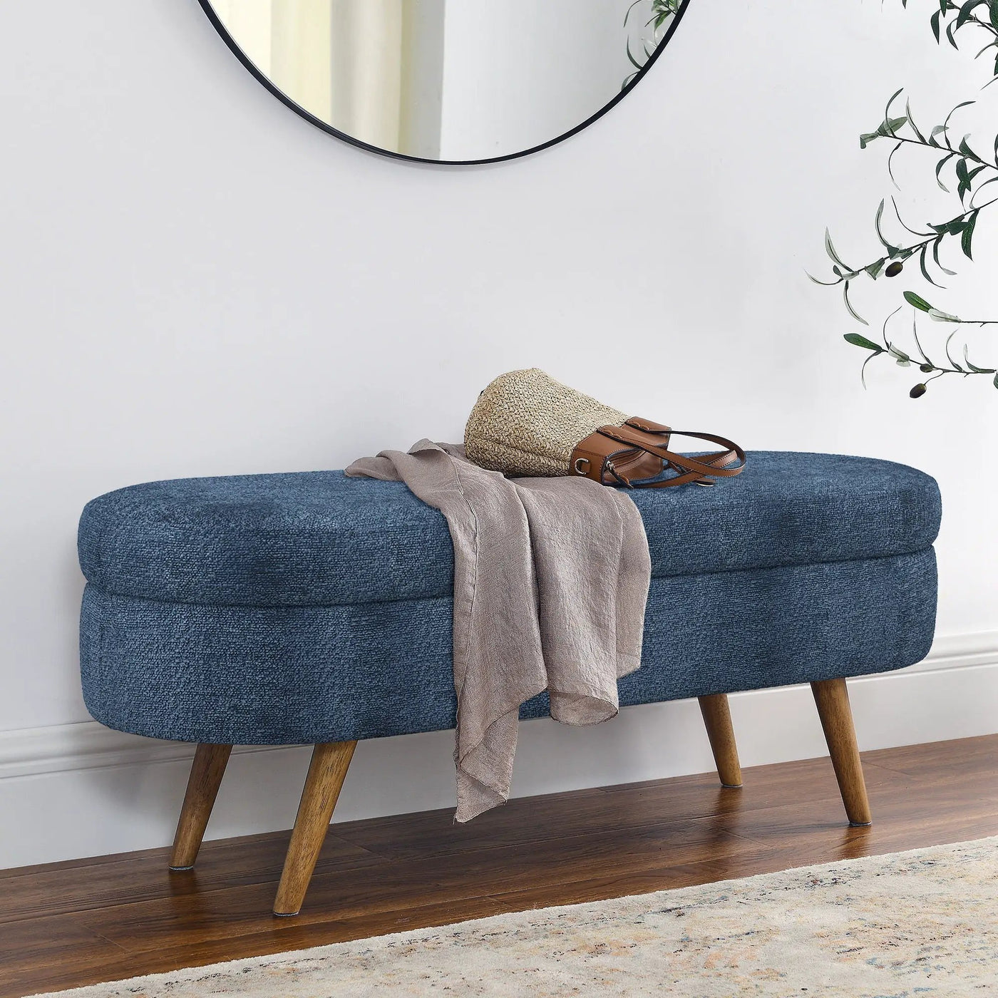Modern Ottoman Oval Storage Bench With Rubber Wood Legs by Unique Piece Furniture
