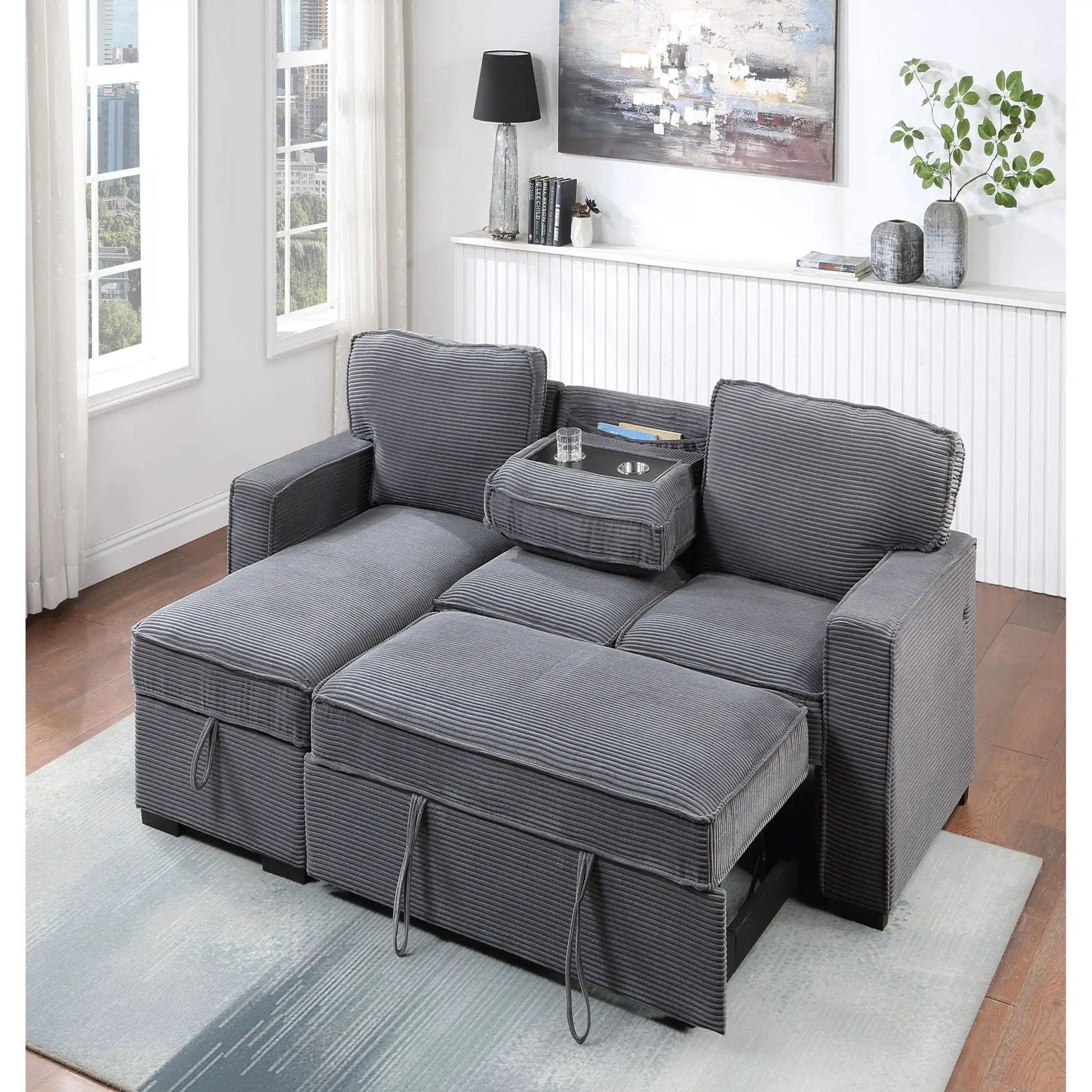 Territory - Pull Out Sofa Bed With Design - Dark Gray by Unique Piece Furniture
