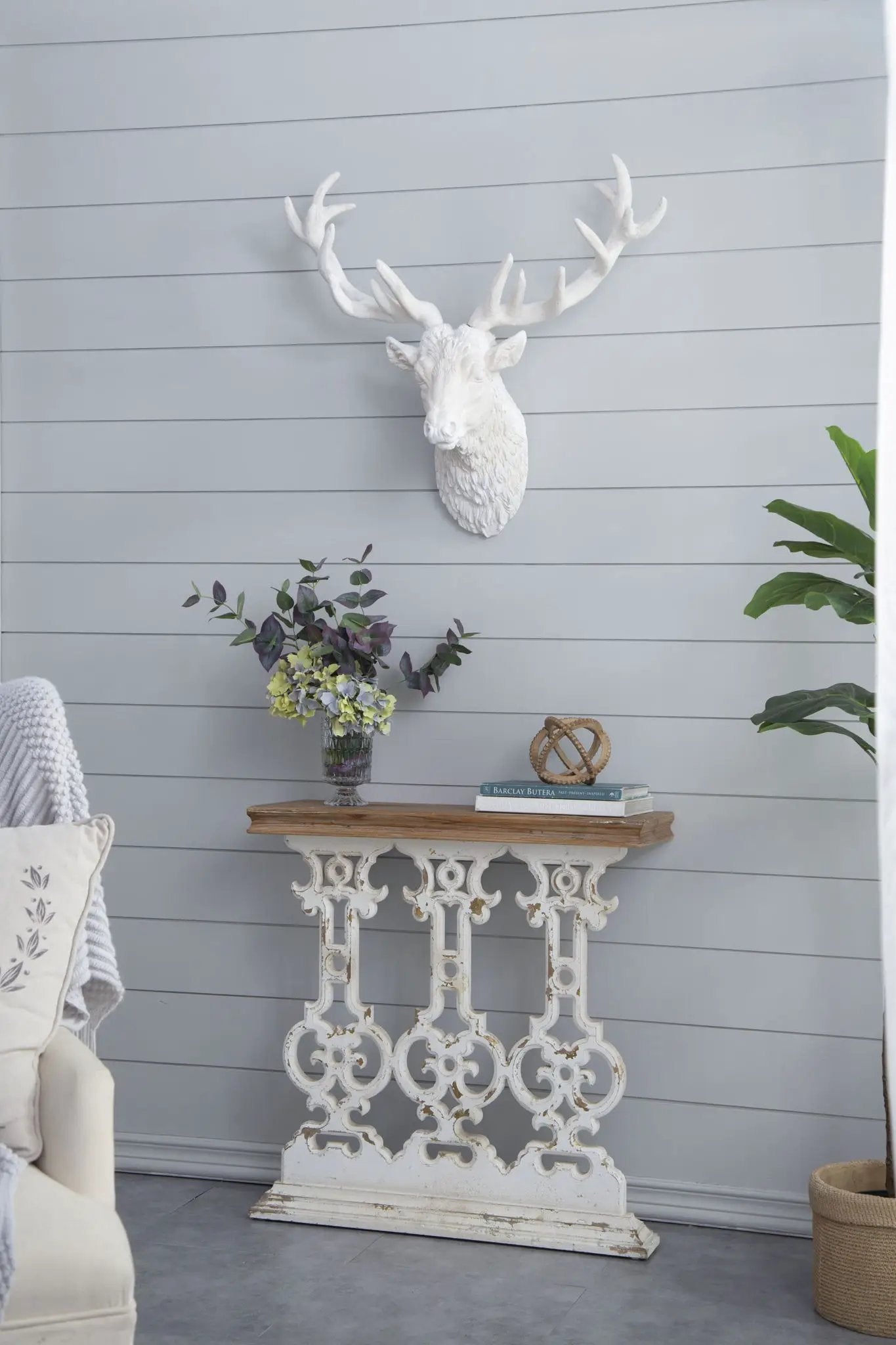 Classic Vintage Wash Console Table With Wood Top - Brown / Antique White by Unique Piece Furniture
