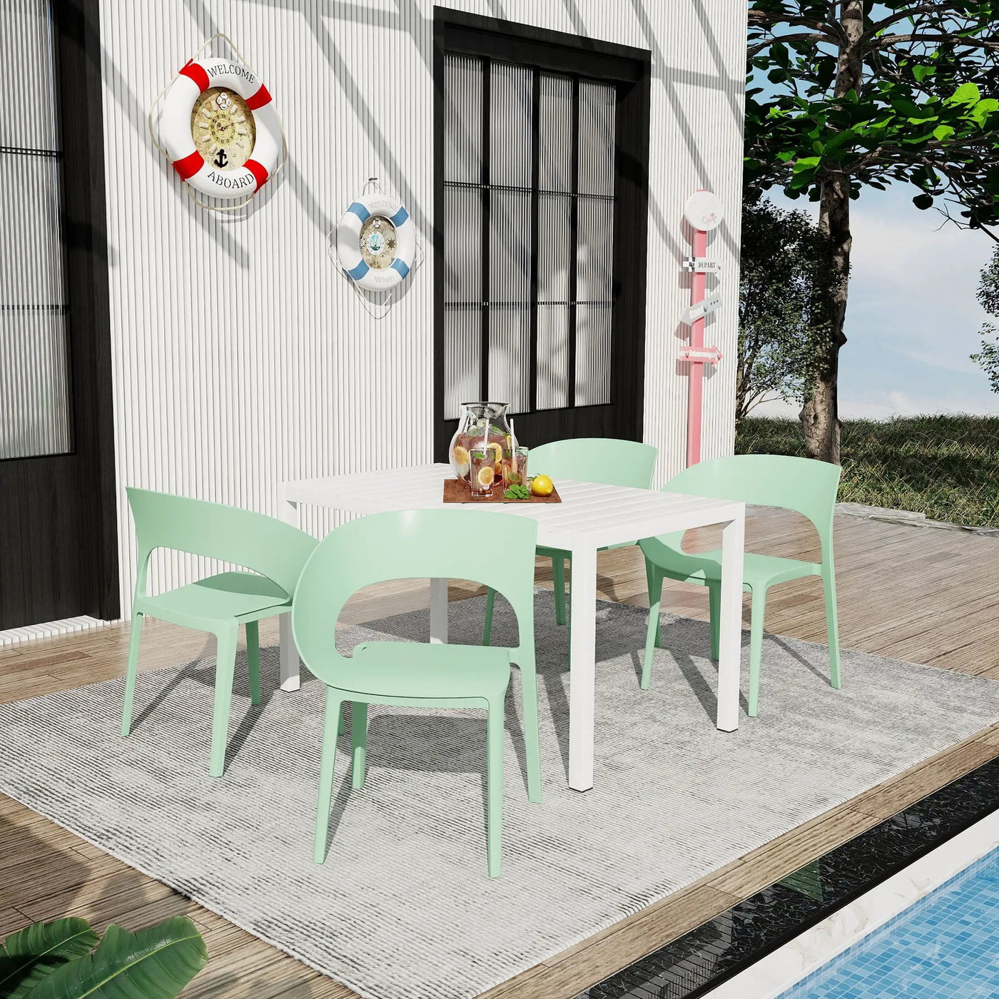 4 Piece Set Of Modern Designed Single Chairs With Long Table by Unique Piece Furniture