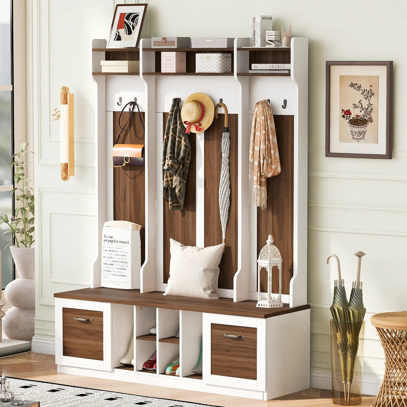 5 In 1 Entryway Bench With Coat Rack, 7 Sturdy Hooks, 2 Spacious Drawers And Adjustable Shelves by HouseOfZazla