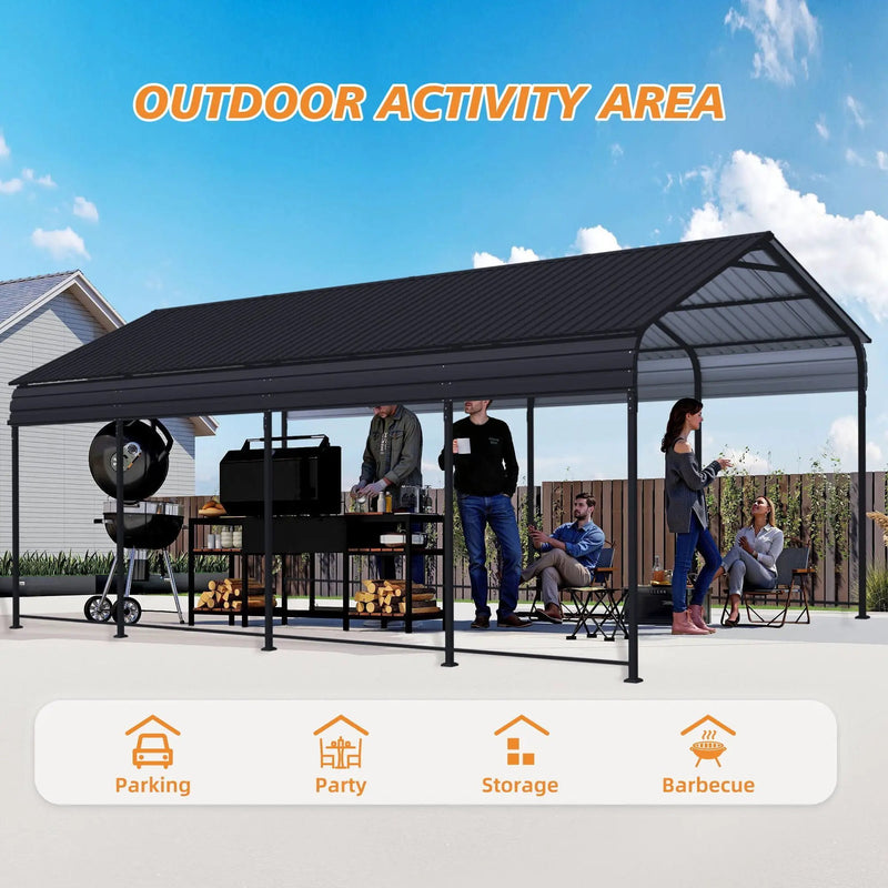 Heavy Duty Carport With Galvanized Roof And Enhanced Base - Anthracite by HouseOfZazla