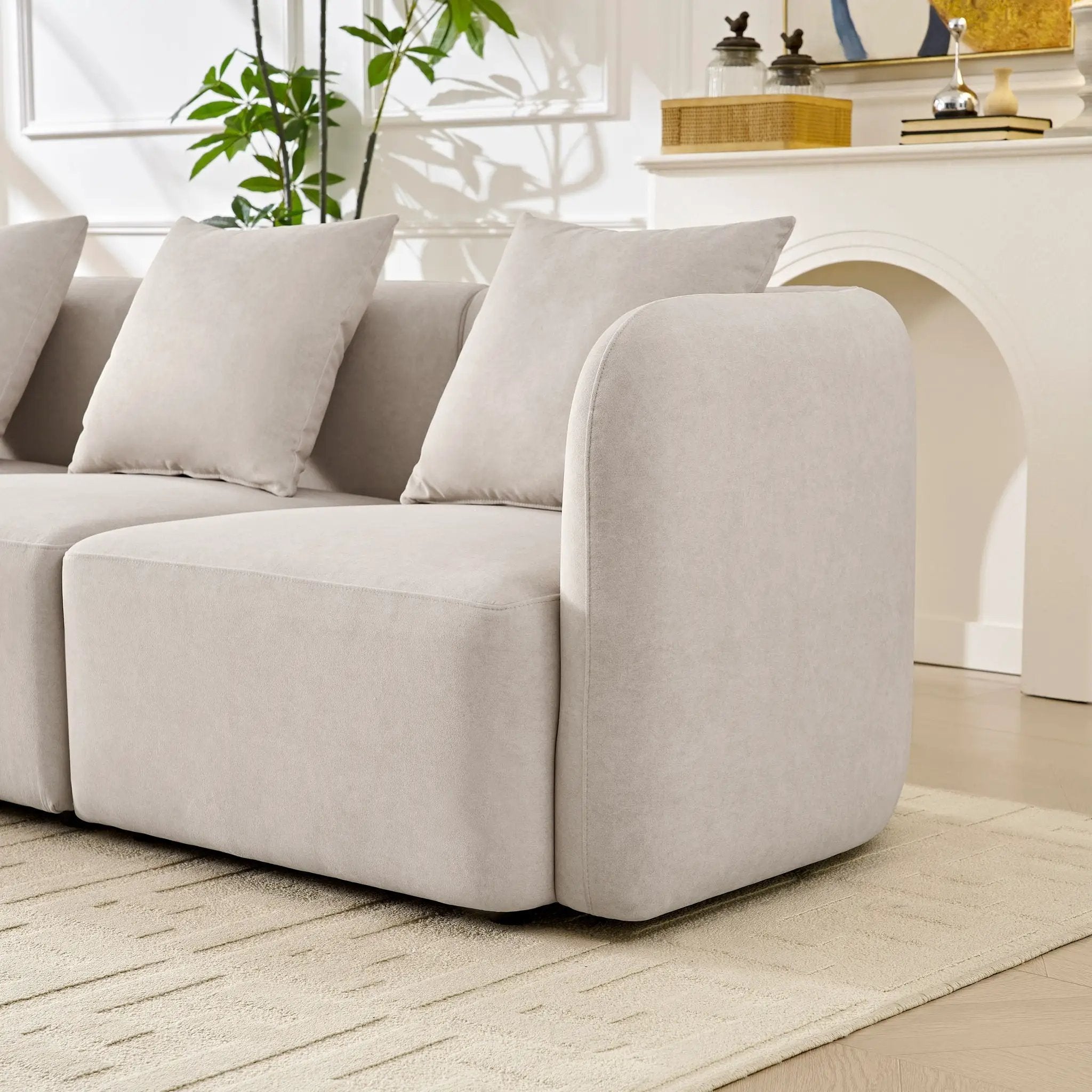 L-Shaped Modular Sectional Sofa With Ottoman, Living Room Furniture Set - Beige by HouseOfZazla