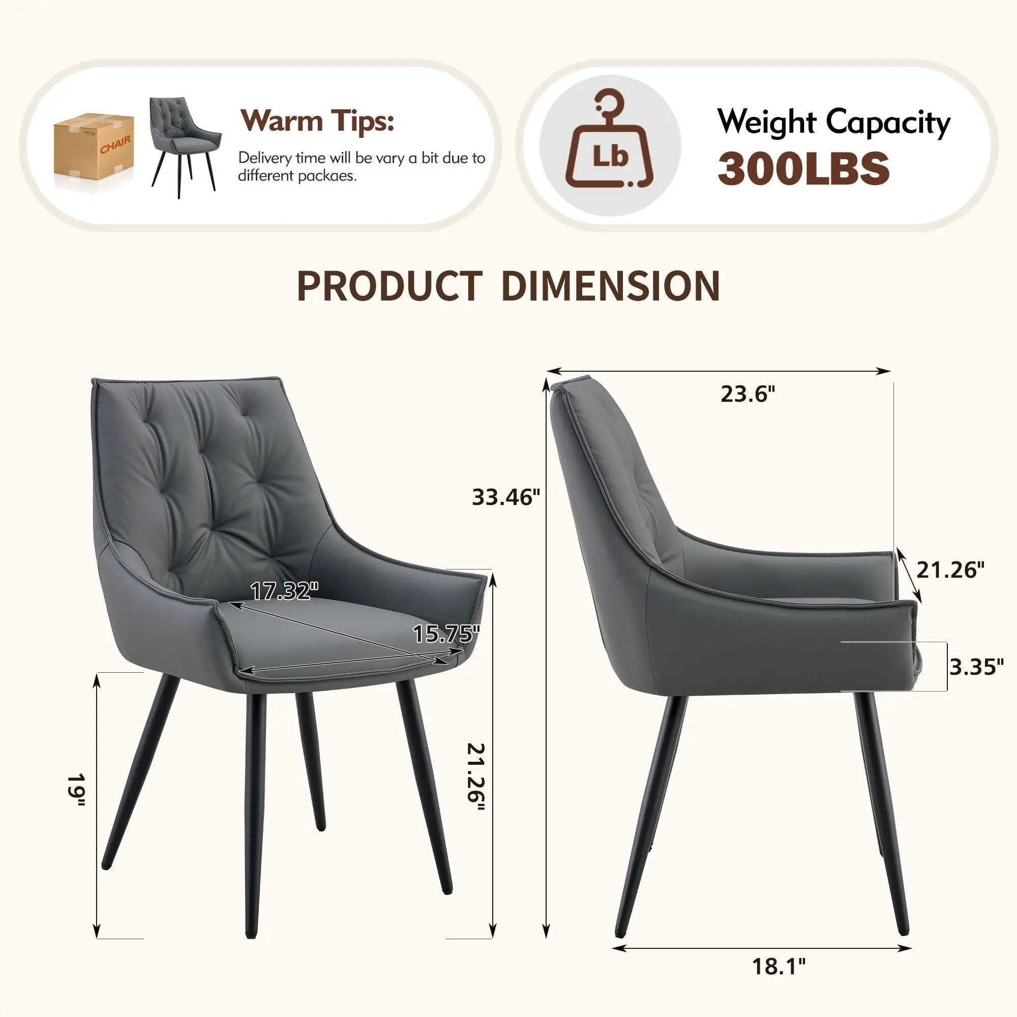 Dining Kitchen Chairs, Flat Back (Set of 2) - Dark Gray
