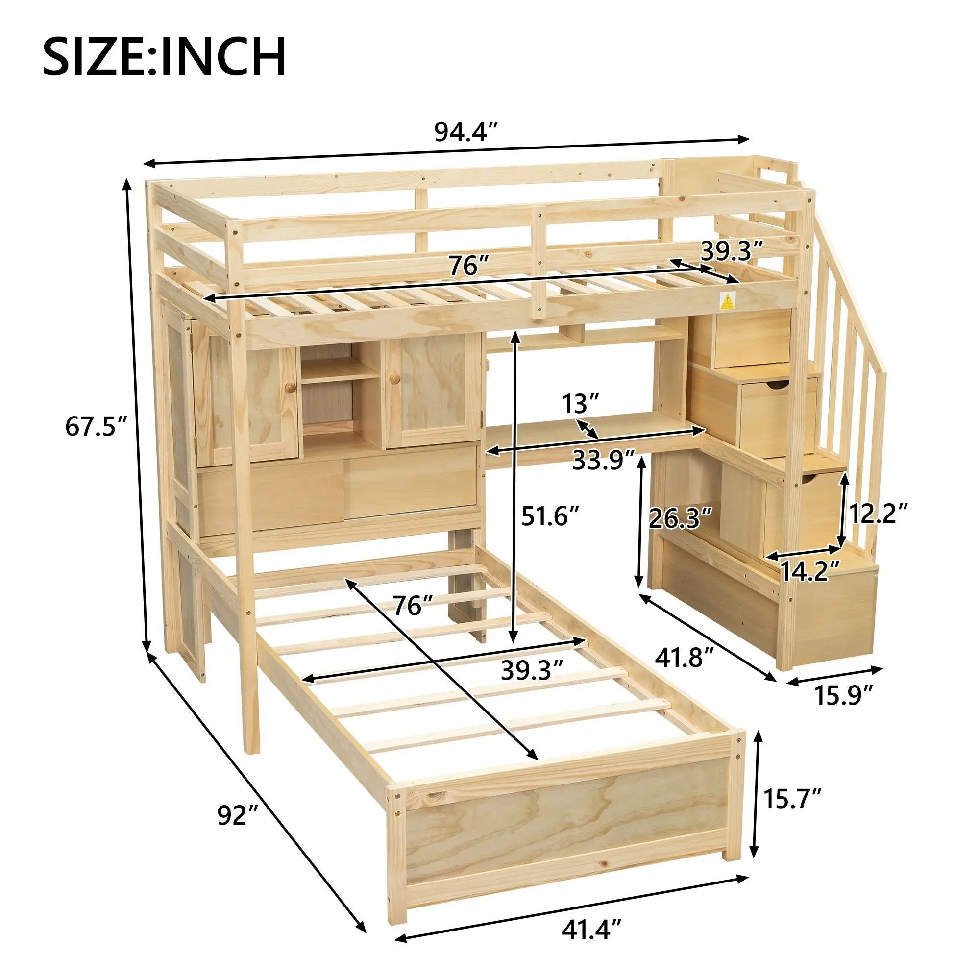 Loft Bed With Built In Desk And Staircase by HouseOfZazla