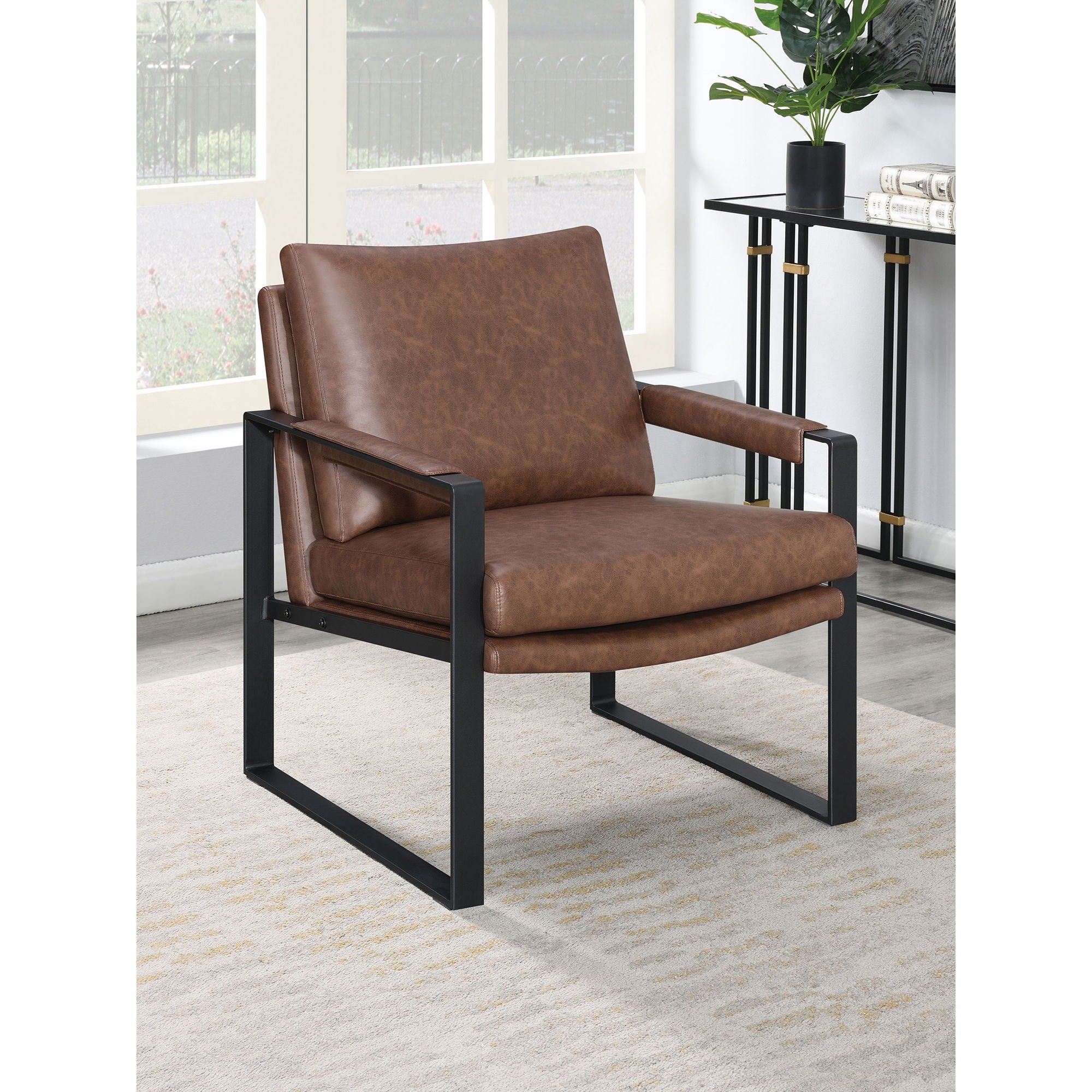 Starkston - Upholstered Track Arm Accent Chair - Brown by HouseOfZazla