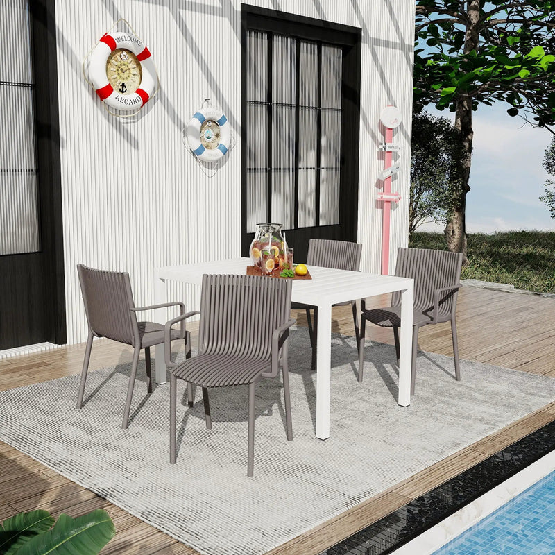 4 Modern Stackable Armchair Matched With Long Table by Unique Piece Furniture