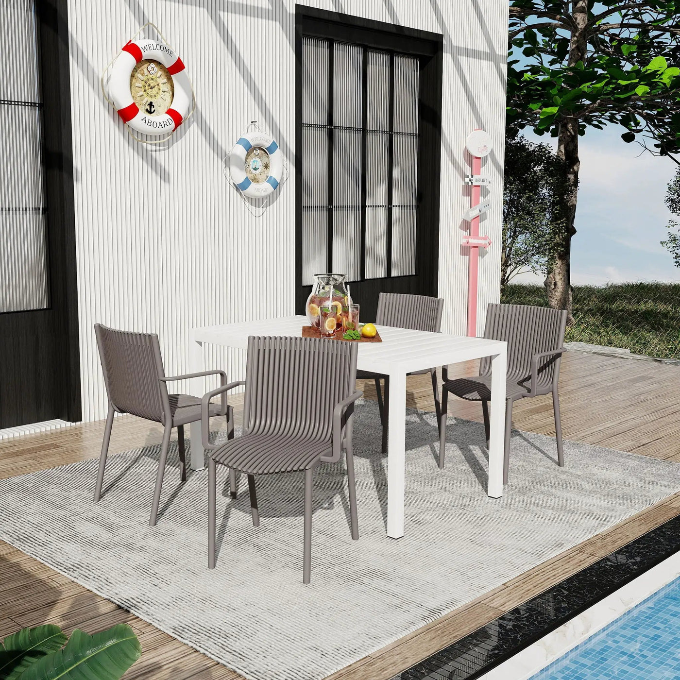 4 Modern Stackable Armchair Matched With Long Table by Unique Piece Furniture