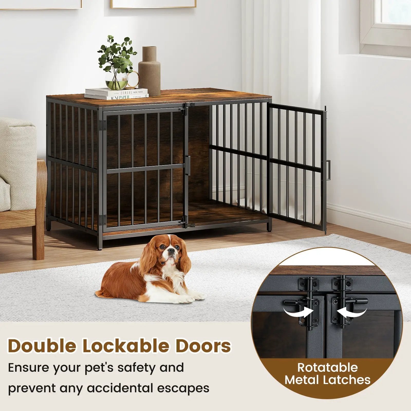 40 Inch Dog Crate Furniture Dog Kennel with Dual Lockable Double Doors by DirectDeals