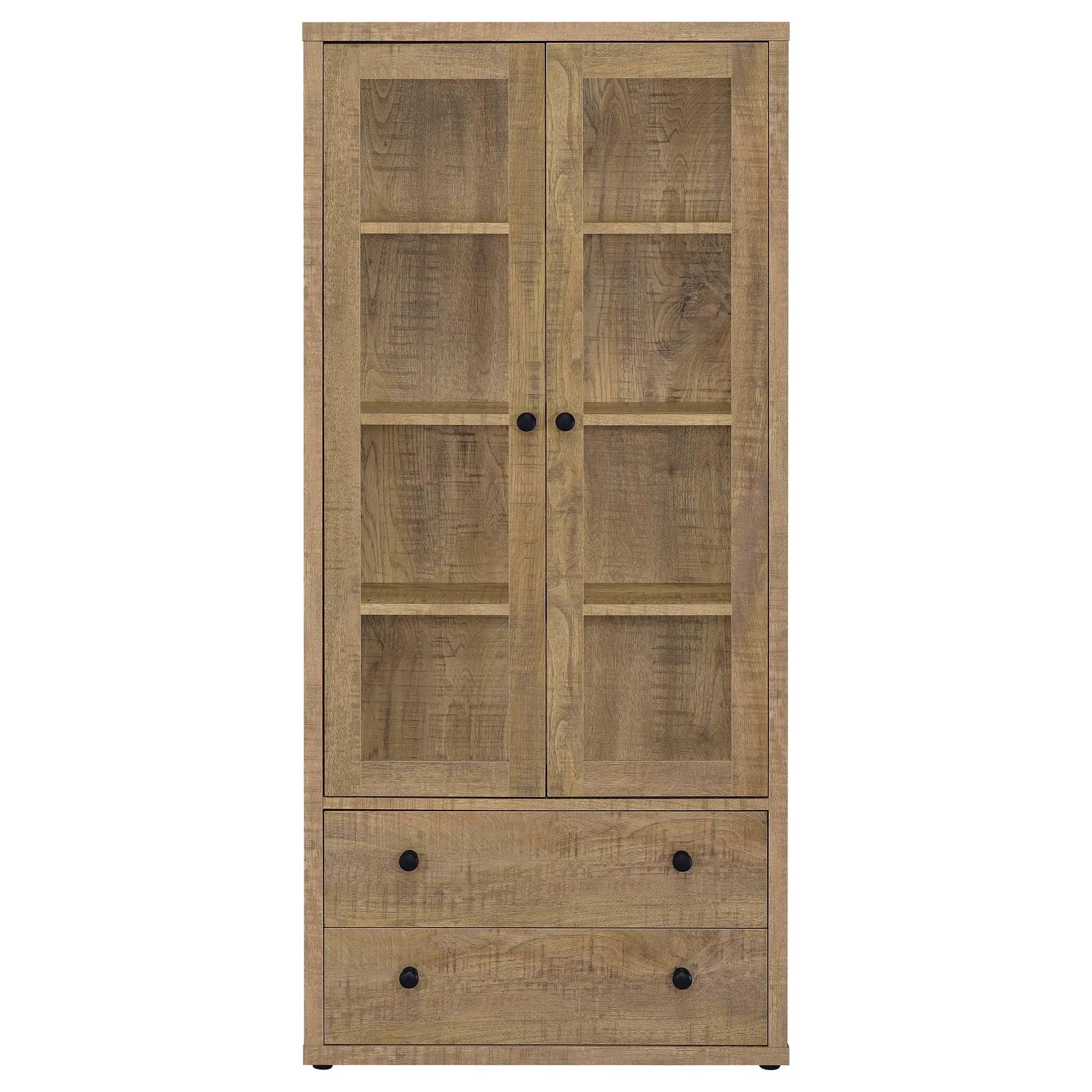 Hawthorne 4-shelf Glass Door Tall Cabinet with Drawers Mango by Unique Piece Furniture