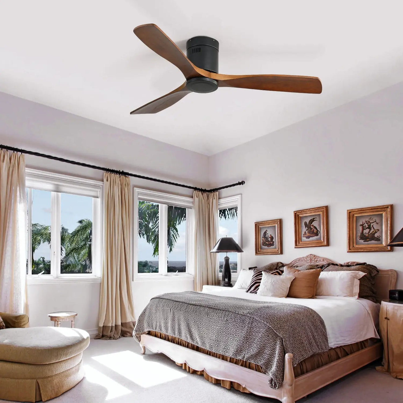Low Profile Ceiling Fan DC, 3 Blade, Noiseless Reversible Motor, Remote Control by Unique Piece Furniture