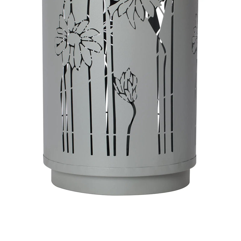 34.25'H Light Gray Metal Cutout Outdoor Water Fountain with LED Lights by HouseOfZazla