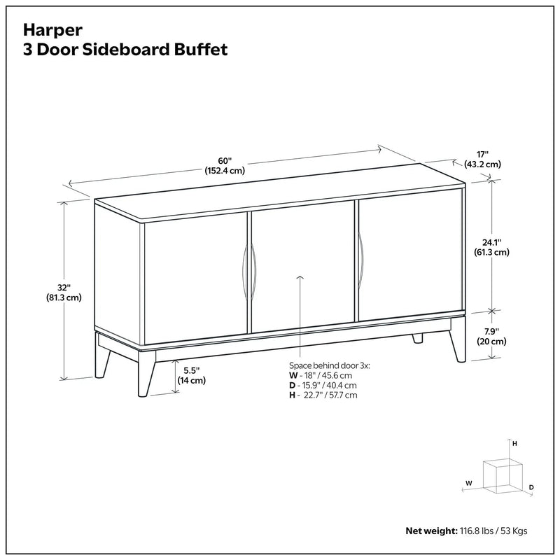 Harper - 3 Door Sideboard Buffet / Storage Cabinet - Walnut Brown by Unique Piece Furniture