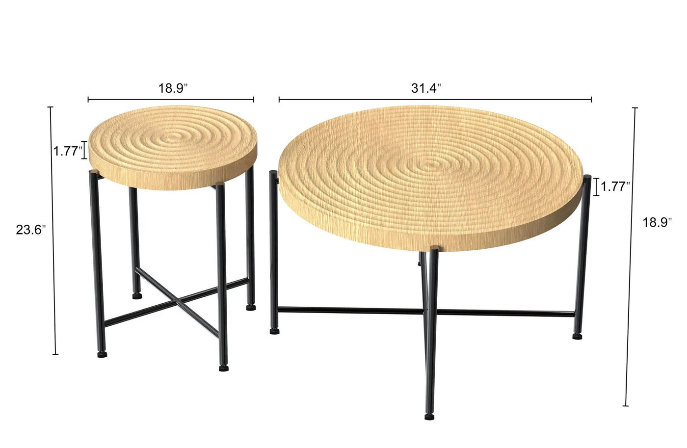 Coffee And End Table Set Waterproof Cover, Distressed Cylindrical Design, Legs Classic Rustic Charm (Set of 2) by Unique Piece Furniture
