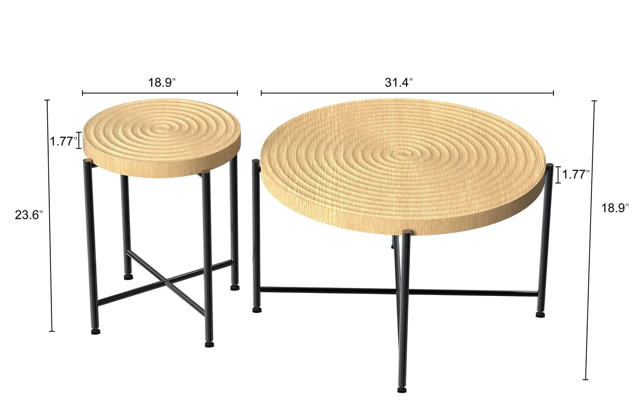 Coffee And End Table Set Waterproof Cover, Distressed Cylindrical Design, Legs Classic Rustic Charm (Set of 2) by Unique Piece Furniture