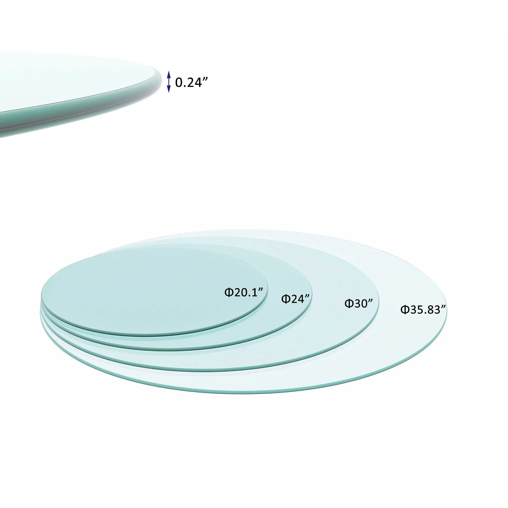 20" Round Tempered Glass Table Top Clear Glass 1 / 4" Thick Round Polished Edge - Transparent by HouseOfZazla