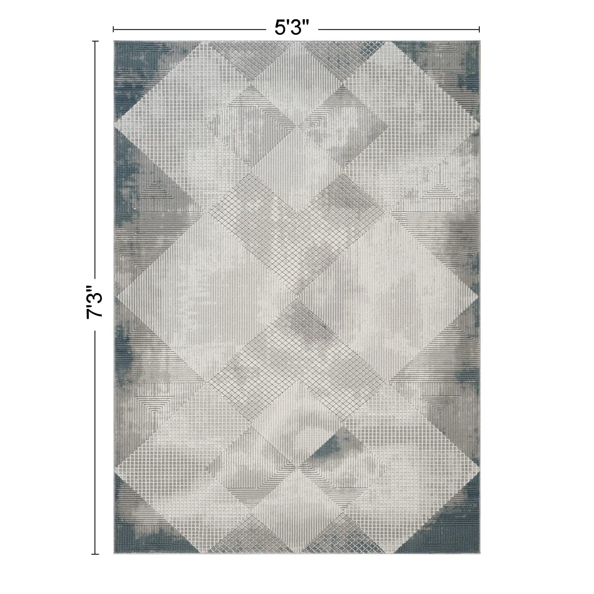 Geometrix - 5'3" X 7'3" Area Rug With Geometric, 3D Effect - Gray / Ivory by HouseOfZazla