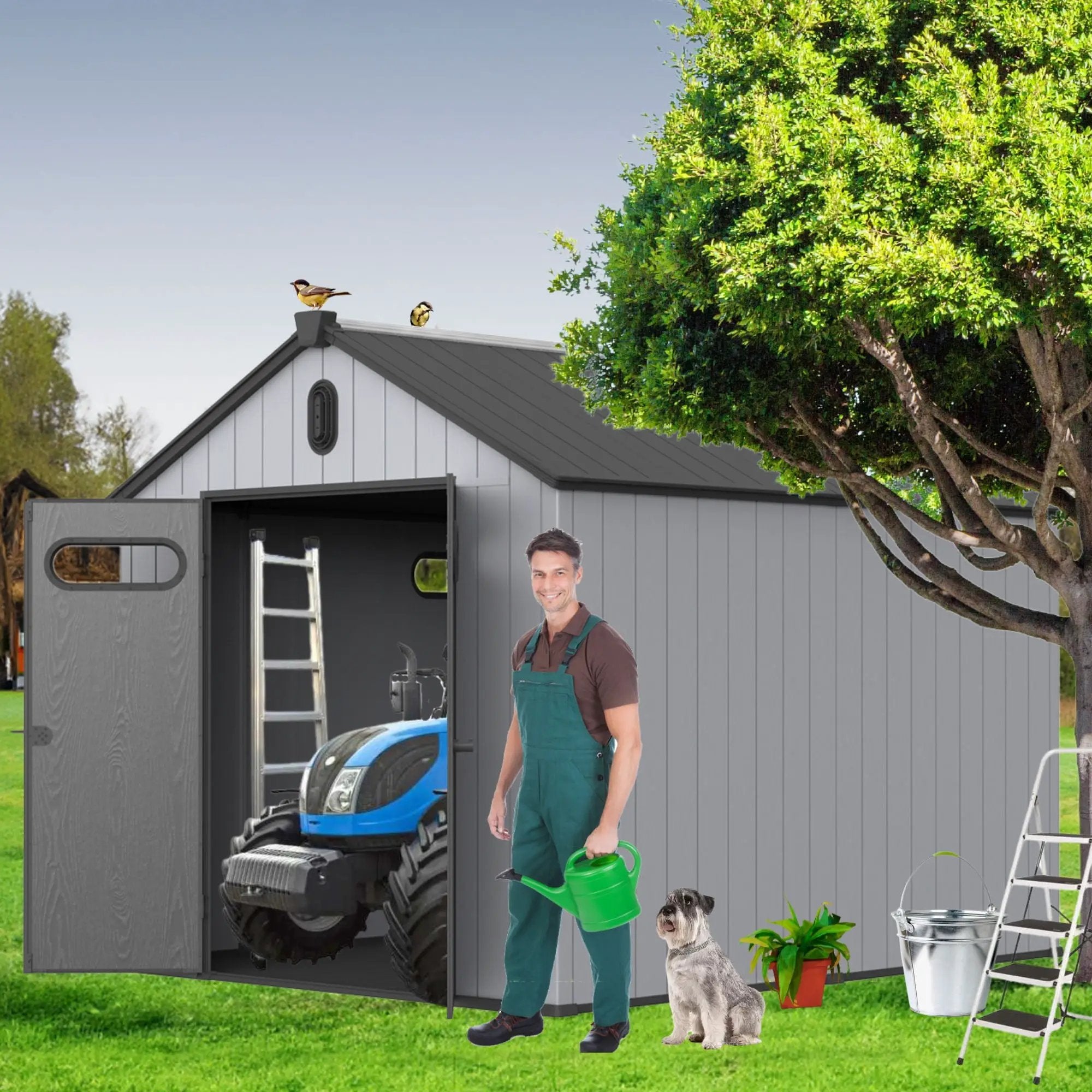Resin Plastic Storage Shed For Backyard Garden With Spire Tool Storage by HouseOfZazla