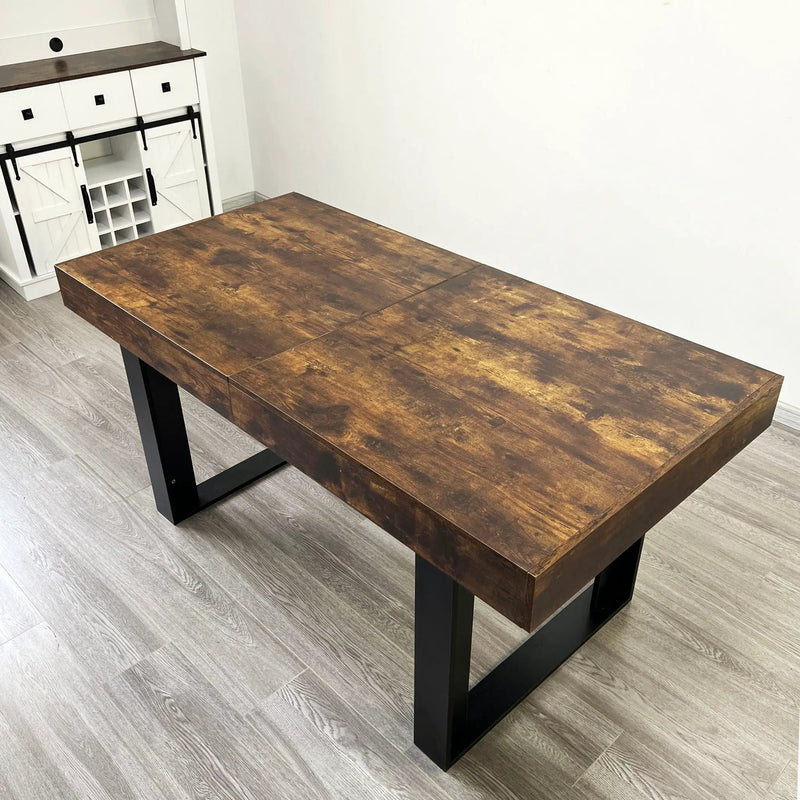 Extendable Dining Room Table For 6 8 10, Modern Farmhouse Wooden Kitchen Expanding Table, Long Large Expandable Dining Room Conference Table - Deep Rustic Brown by Unique Piece Furniture