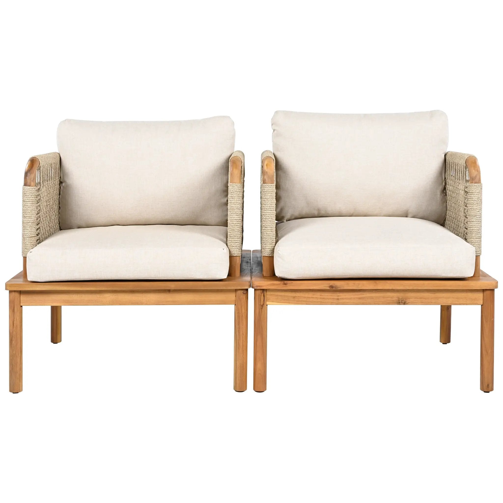 Outdoor Acacia Wood and Rope Club Chair with Cushions (Set of 2) by HouseOfZazla