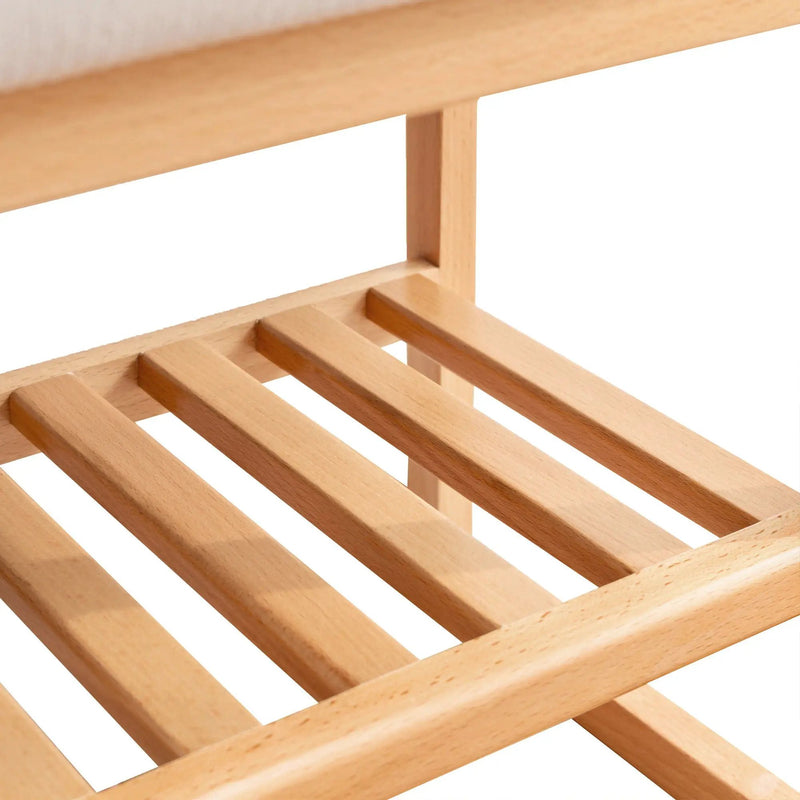 Shoe Bench, Beech Wood Storage Rack Organizer With High Rebound Sponge Cushion - Natural by HouseOfZazla