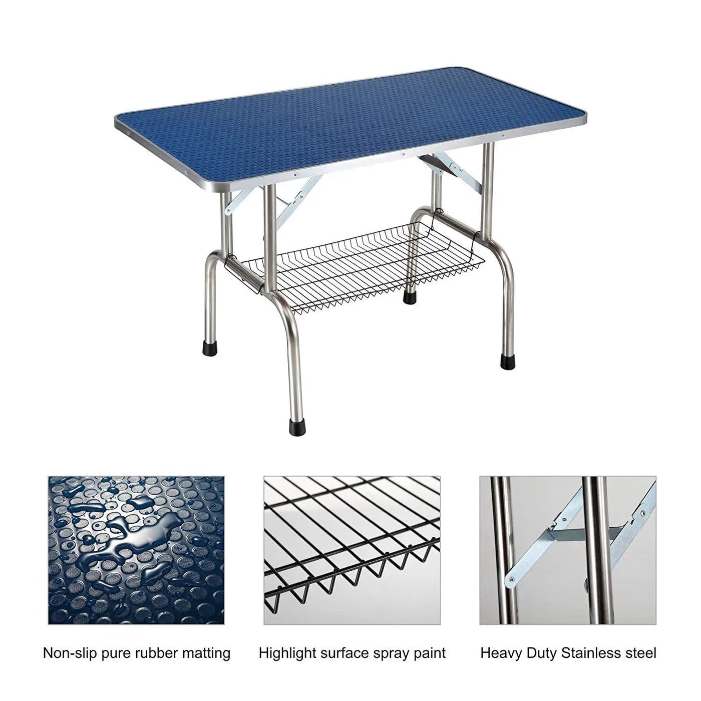 Folding Dog Pet Grooming Table Stainless Steel Frame Rubber Mat On Board With Adjustable Arm And Clamps Pet Dog Cat Grooming Table by HouseOfZazla