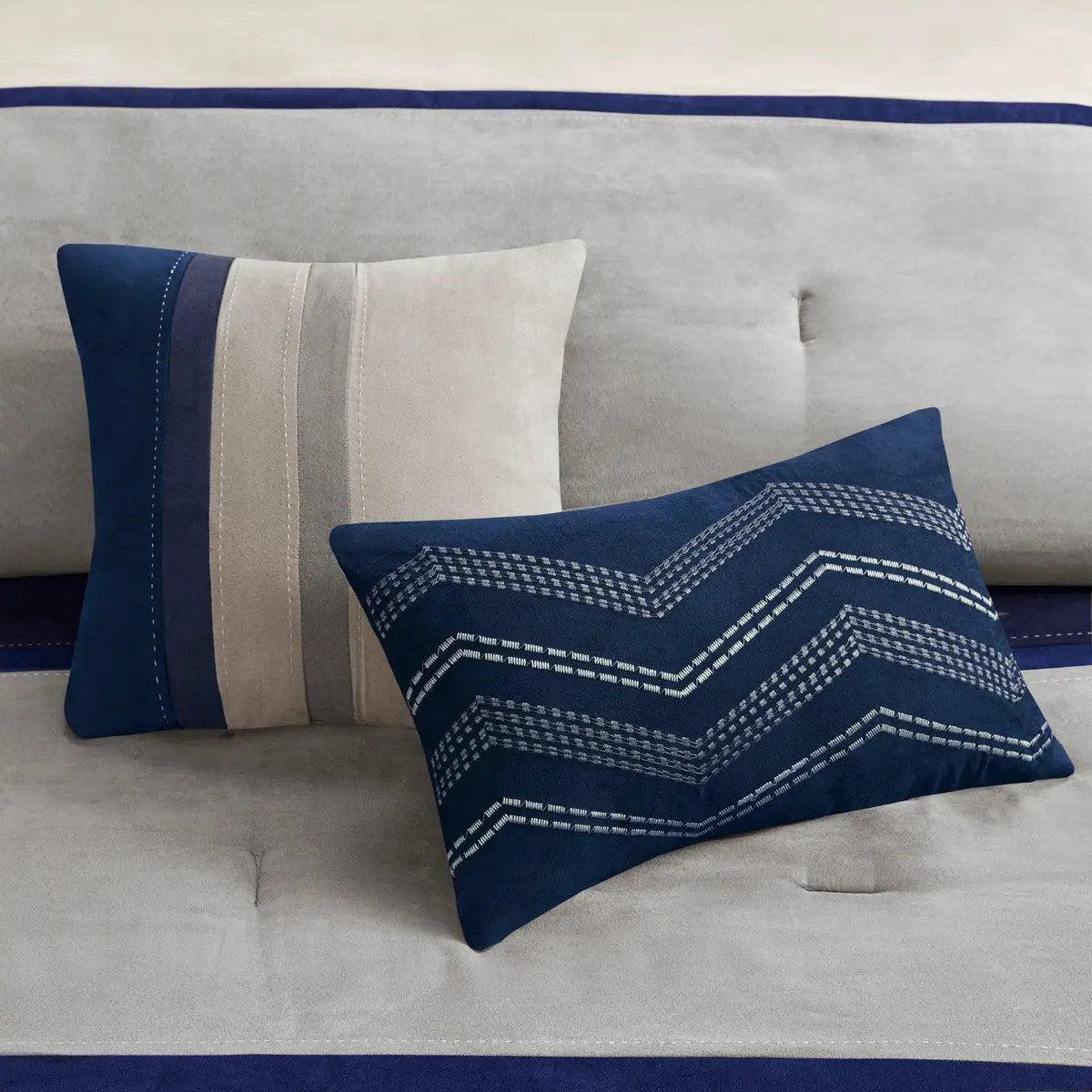 7 Piece Faux Suede Comforter Set Blue King by HouseOfZazla