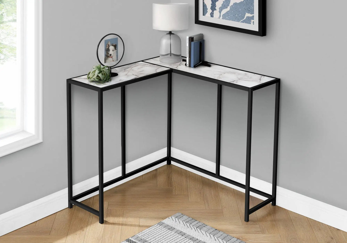 Corner Accent Console Table For Entryway, Unique L-Shaped Design by HouseOfZazla