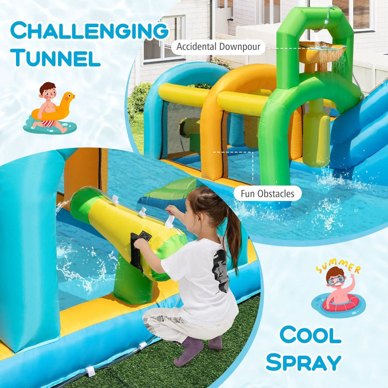 Inflatable Water Slide Tropical Theme Dual Slide Aqua Park Blower Excluded by DirectDeals