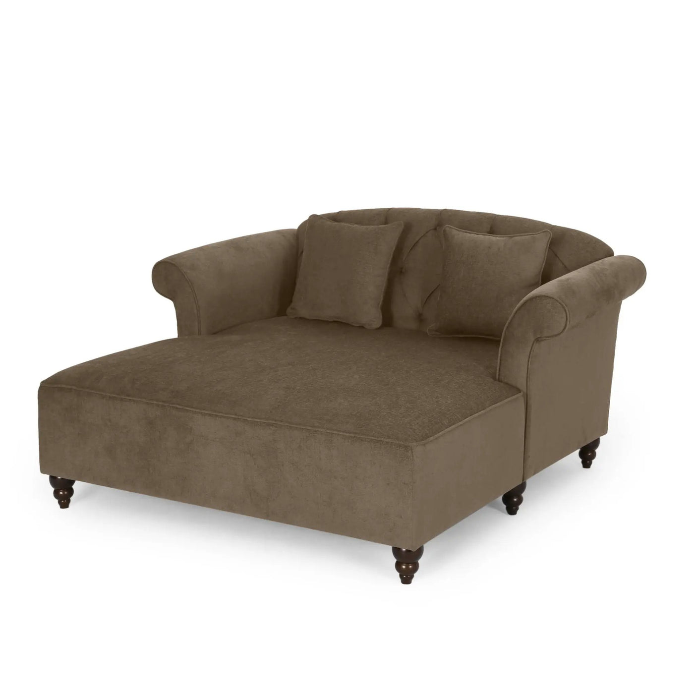 Upholstered Chaise Lounge With Scroll Arms, Turned Legs And 2 Pillows by HouseOfZazla