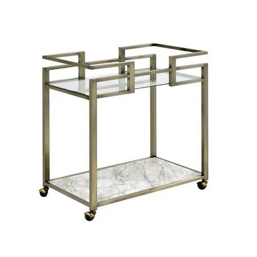 Neilo - Serving Cart - Clear Glass, Faux Marble Top & Wire Brass by Unique Piece Furniture