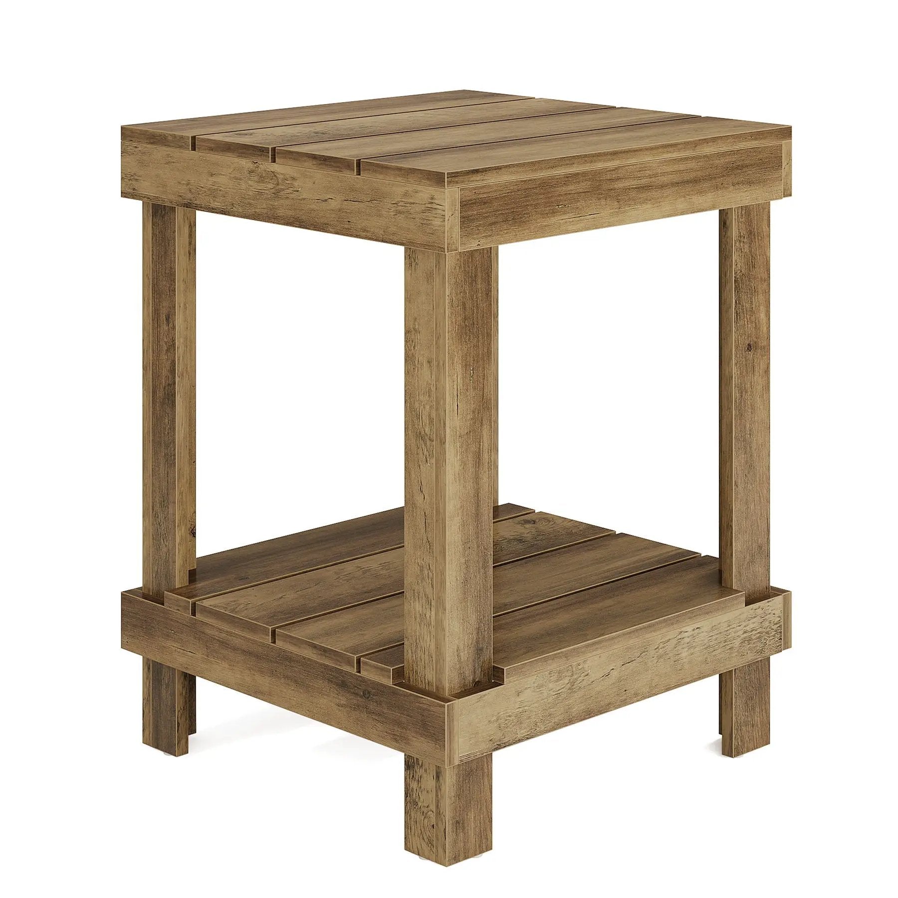 2 Tier End Table With Open Shelves, Natural Wood by HouseOfZazla