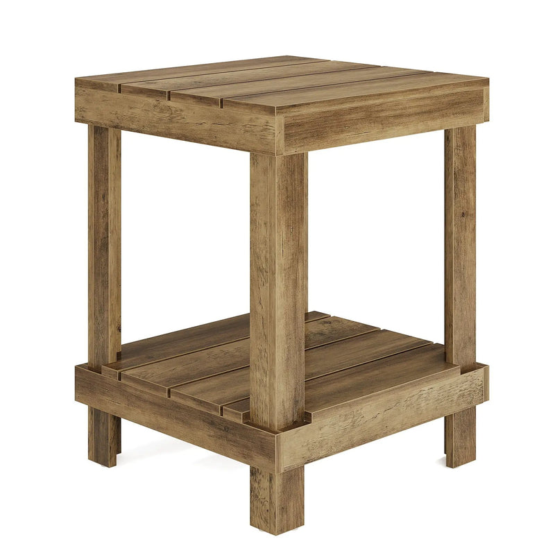 2 Tier End Table With Open Shelves, Natural Wood by HouseOfZazla