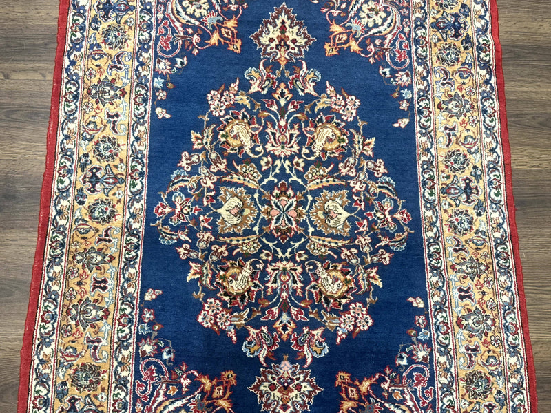 Blue Persian Qum Rug 3.6 x 5, Floral Medallion, Fine 310 KPSI by Jewel Rugs